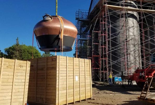 Distillery equipment under construction.